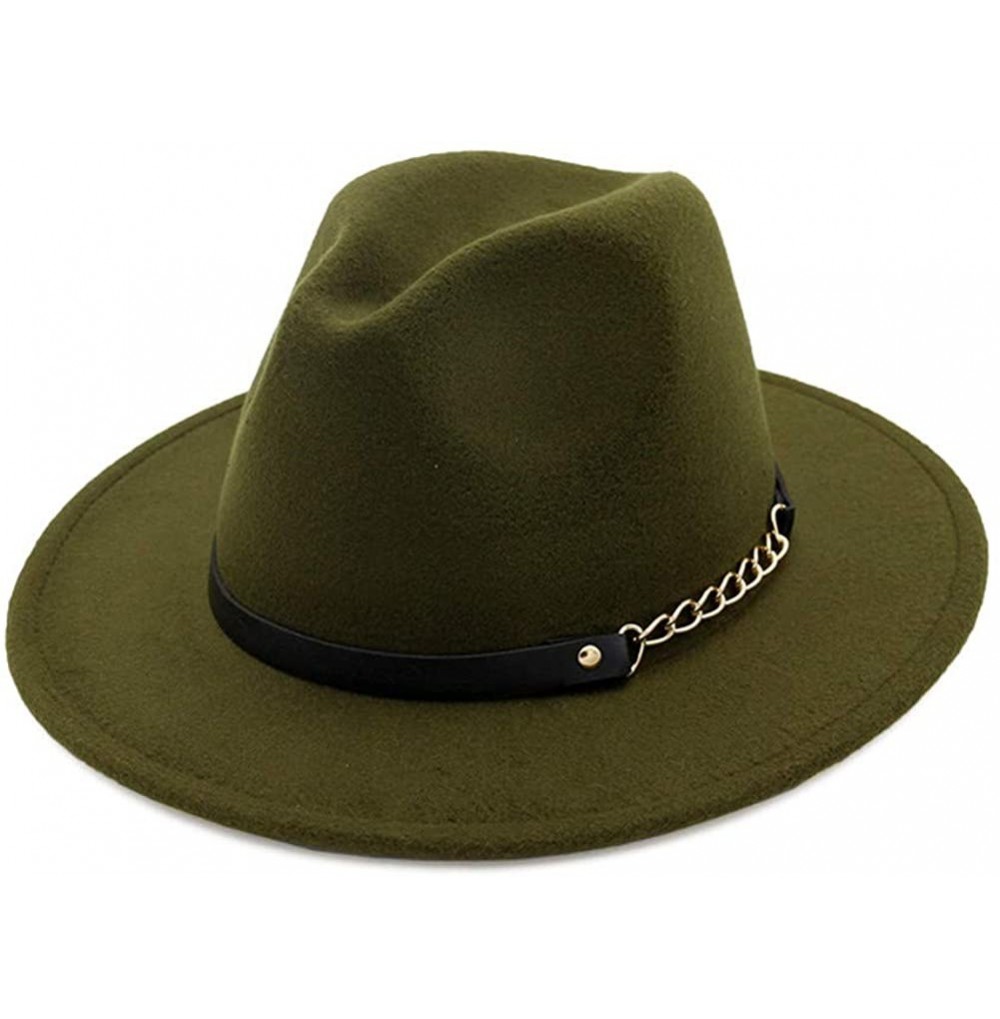 Fedoras Women's Wide Brim Fedora Panama Hat with Metal Belt Buckle - Green-2 - C618NOZQW8Z
