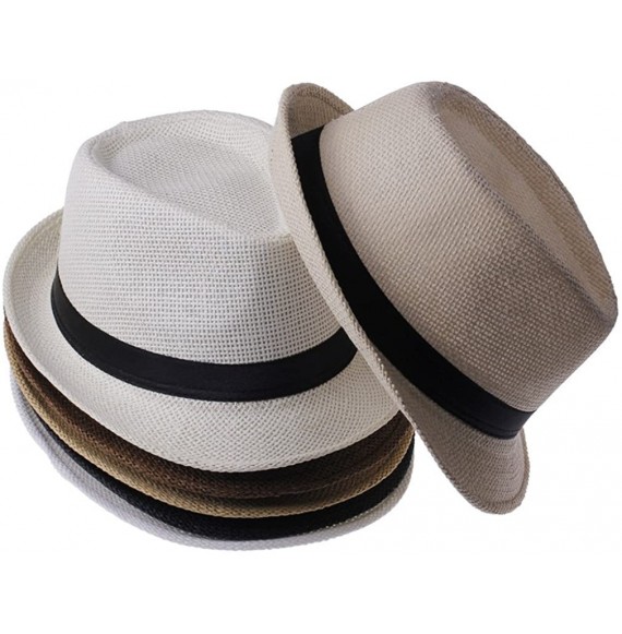 Sun Hats Women Fedora Trilby Beach Sun PP Braid Straw Panama Hat Beige - CE11JXSHG3L