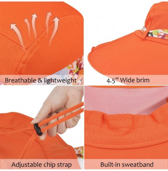 Sun Hats Womens Sun Hats Neck Flap Large Brim UV Protection Foldable Fishing Hiking Cap - Orange - CH180CQLD6R