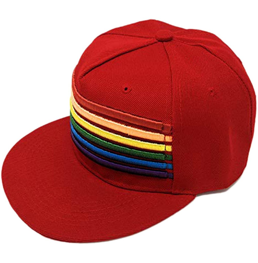 Baseball Caps Pride Rainbow Stripes Snapback Hat LGBT Bright Trucker Baseball Cap - Red - CQ18UO2Q0R5