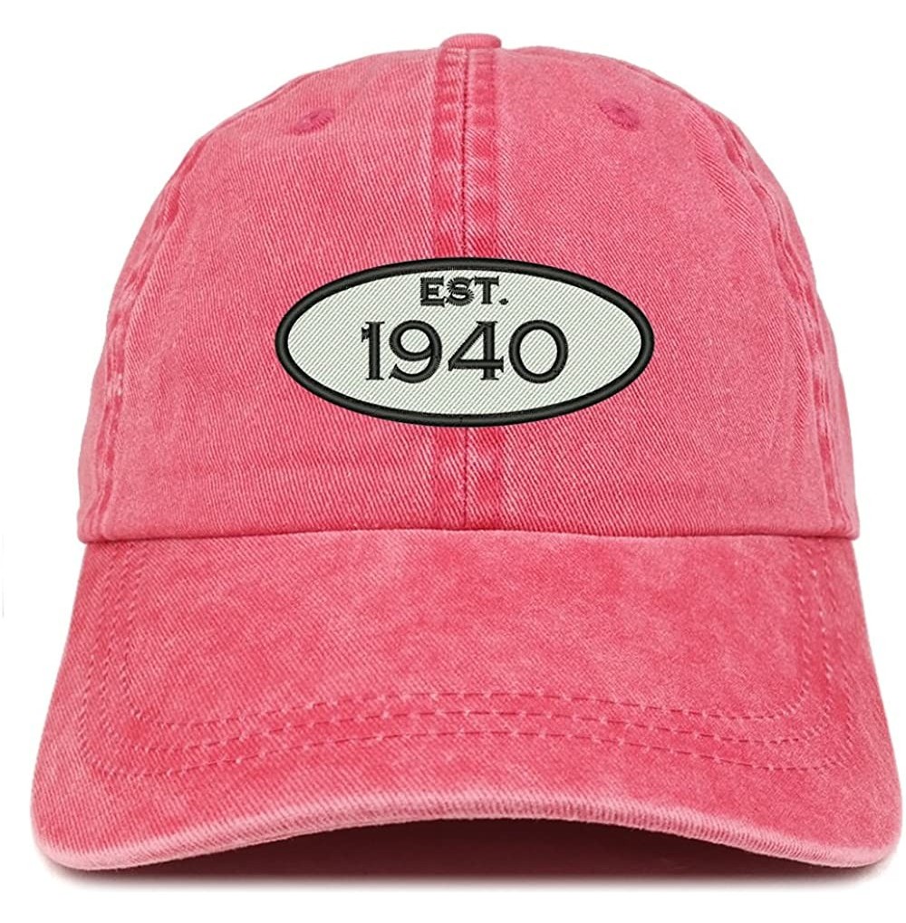 Baseball Caps Established 1940 Embroidered 80th Birthday Gift Pigment Dyed Washed Cotton Cap - Red - C0180N38WOE