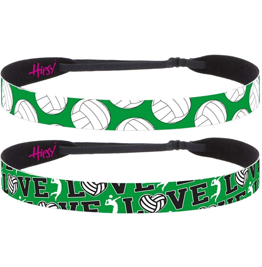 Headbands Cute Adjustable No Slip I Love Volleyball Headbands for Girls & Women - Volleyball Green 2pk - CX188EAUDU8