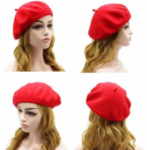 Berets Wool Beret Hat-Solid Color French Style Winter Warm Cap for Women Girls Lady - Red - C41880G500G