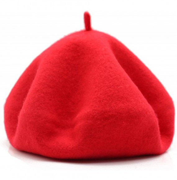 Berets Wool Beret Hat-Solid Color French Style Winter Warm Cap for Women Girls Lady - Red - C41880G500G