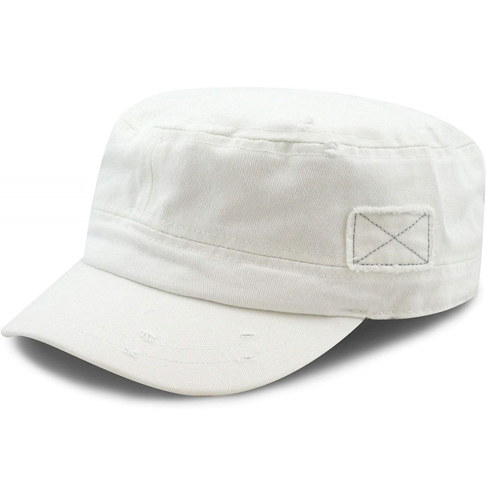 Baseball Caps Washed Cotton Basic & Distressed Cadet Cap Military Army Style Hat - 2. Distressed - White - CB1983KZG7Y