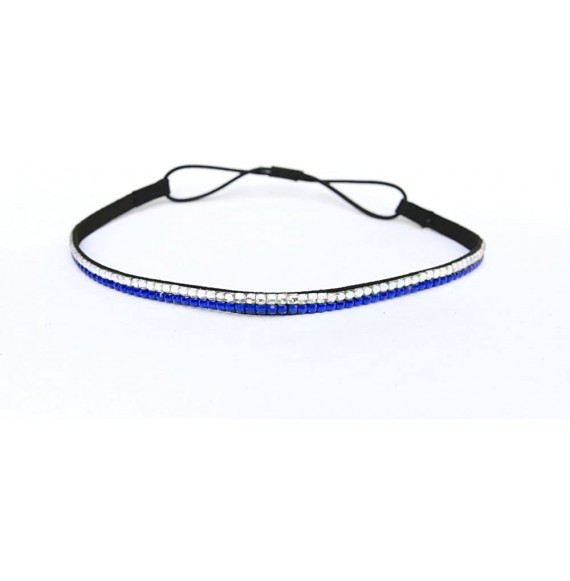 Headbands Custom Color Bling Shimmering Rhinestone Elastic Stretch Headbands - Thin Clear/Blue - C611JAY3HHB