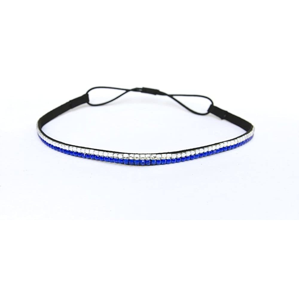 Headbands Custom Color Bling Shimmering Rhinestone Elastic Stretch Headbands - Thin Clear/Blue - C611JAY3HHB