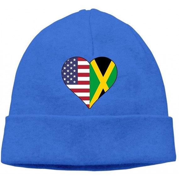 Skullies & Beanies Men's&Women's Half Jamaica Flag Half USA Flag Love Heart Soft Skull Cap - Royalblue - CP18H55C0QM