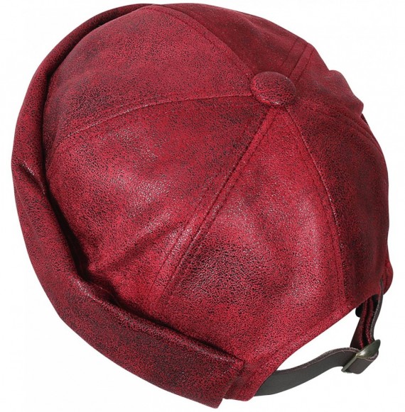 Skullies & Beanies Faux Leather Solid Color Short Beanie Strap Back Winter Hat Casual Cap - Red - C4188OTTE8X