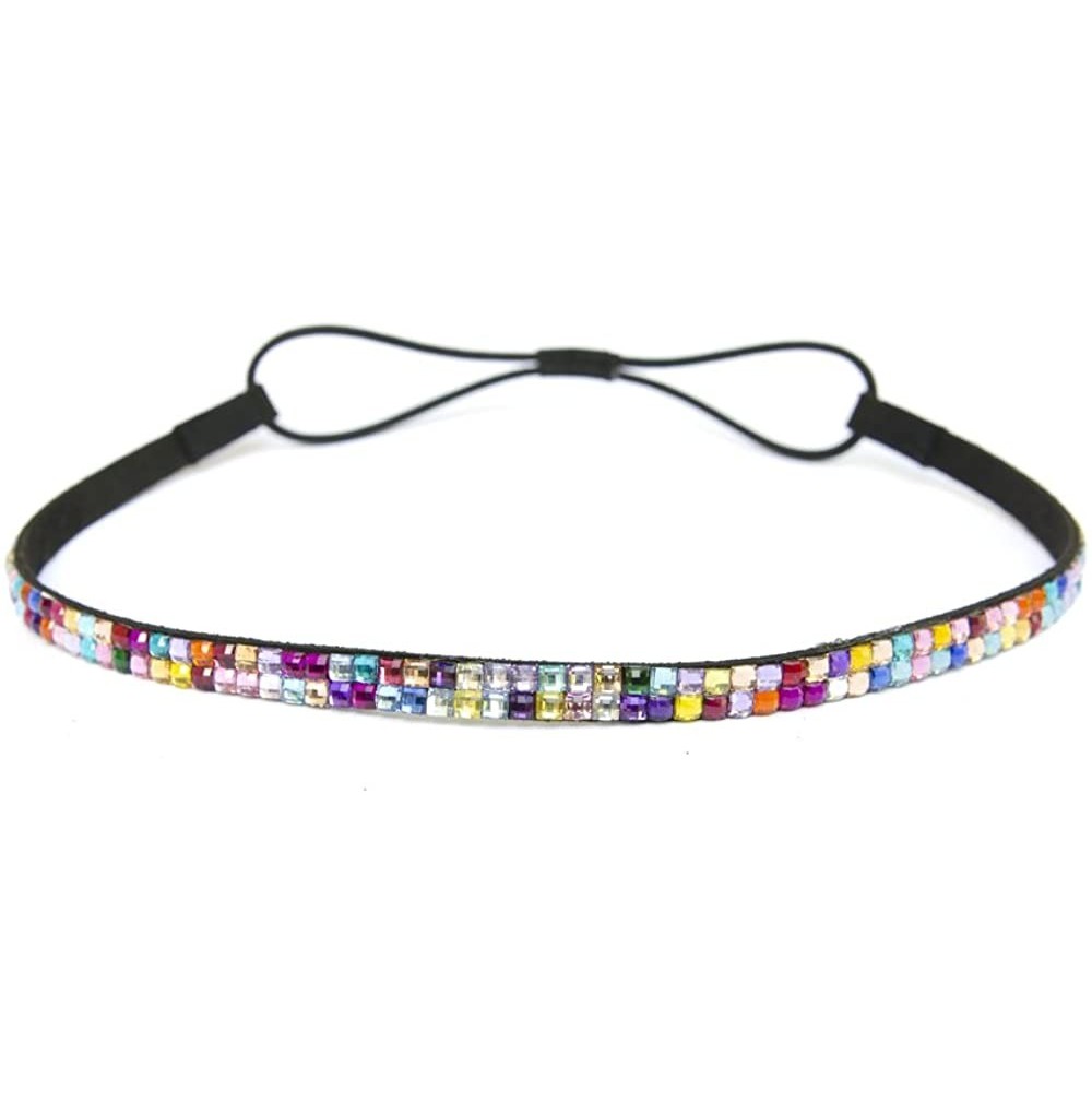 Headbands Custom Color Bling Shimmering Rhinestone Elastic Stretch Headbands - Thin Rainbow - CB11JAY3HP3