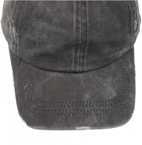 Baseball Caps Ponytail Baseball Hat Distressed Retro Washed Cotton Twill - Black 2 - CD18ISSAK8N