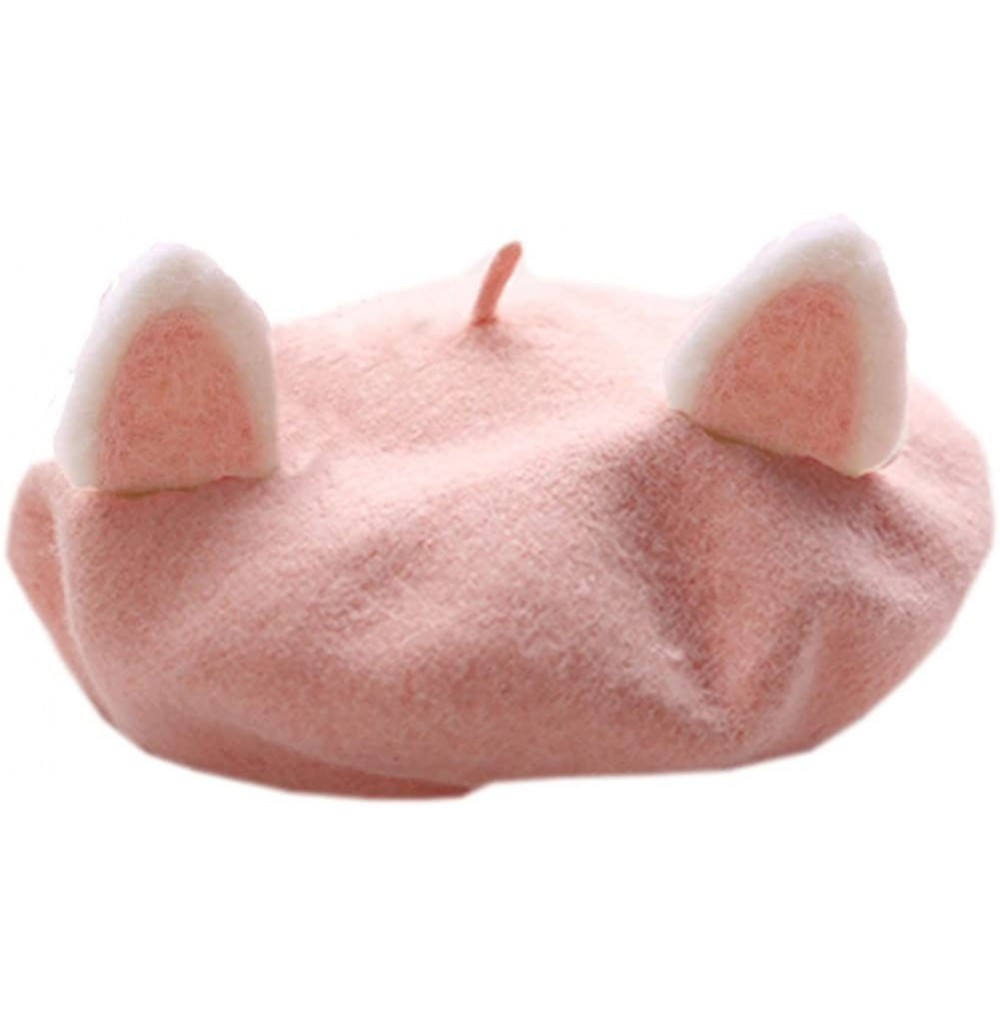 Berets Women's Cute Lolita Cat Beret Cap Painter Hat Sweet Students - Pink - C2188AQR0CO