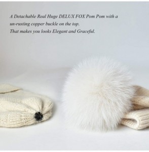 Skullies & Beanies Womens Knit Winter Beanie Hat Fur Pom Pom Cuff Warm Beanies Bobble Ski Cap - Beige+beige Fox Pom Pom - CT1...