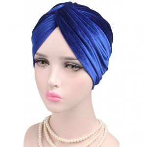 Skullies & Beanies Women Velvet Turban Hat Indian Cap Flower Slouchy Beanie Stretch Chemo Headwrap - Eb Royal Blue - CM18YD52W8T