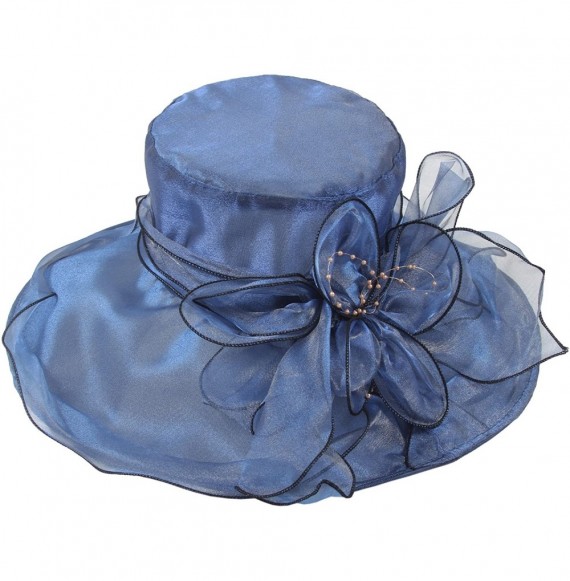 Sun Hats Women's Wedding Dress Church Hat Flowers Gauze Sun Derby Hat - Blue - CG183N80OA7