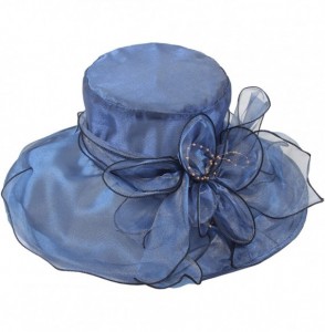 Sun Hats Women's Wedding Dress Church Hat Flowers Gauze Sun Derby Hat - Blue - CG183N80OA7
