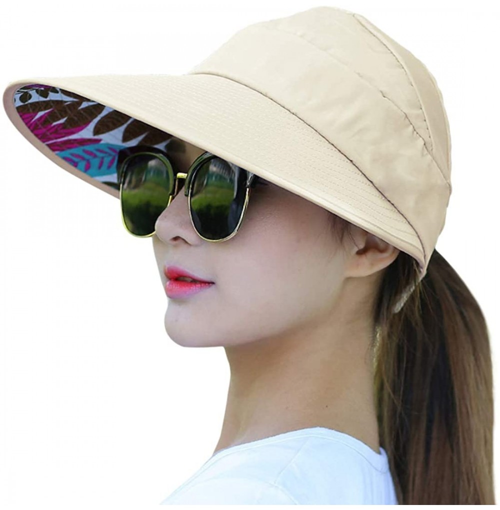 Visors Women's Wide Brim Sun UV Protection Visor Hats for Beach Fishing - Beige - CA18OTW2LAT