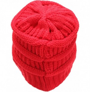 Skullies & Beanies Women's Soft Warm Stretch Ribbed Knit Winter Skull Cap Beanie Hat with Soft Sherpa Lining - Red - CS18KS2W7RD