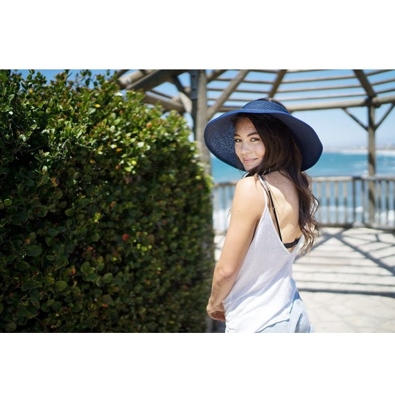 Sun Hats Lullaby Women's UPF 50+ Packable Wide Brim Roll-Up Sun Visor Beach Straw Hat - Dark Blue - CB183AUAU3L