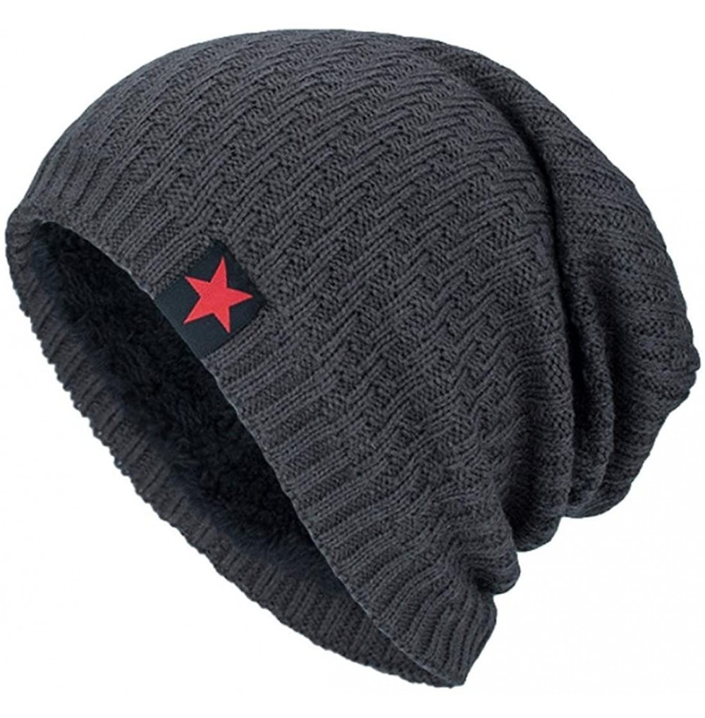 Skullies & Beanies Fashion Hat-Unisex Winter Knit Wool Warm Hat Thick Soft Stretch Slouchy Beanie Skully Cap - Gray - CX188IW...