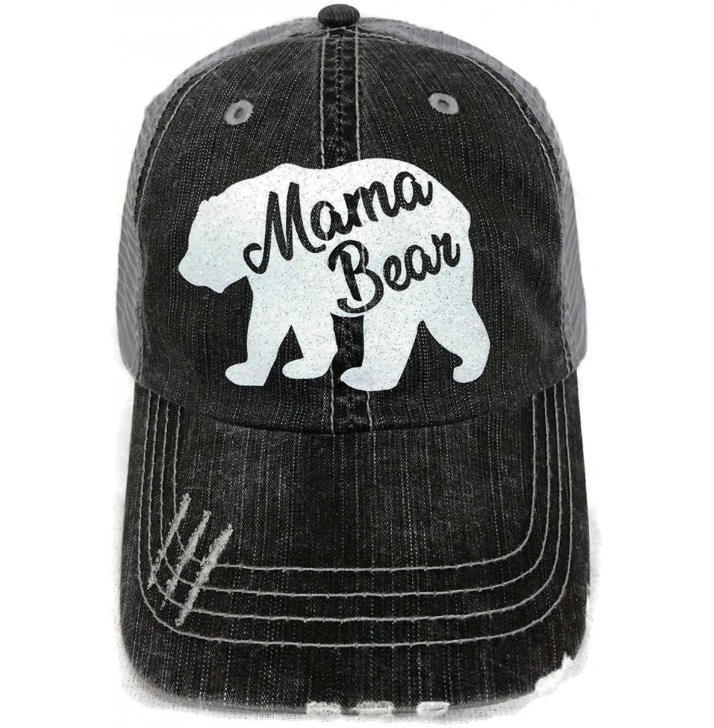 Baseball Caps Glitter Mama Bear Distressed Look Grey Trucker Cap Hat Fashion - White Glitter - CP1833QD5S9