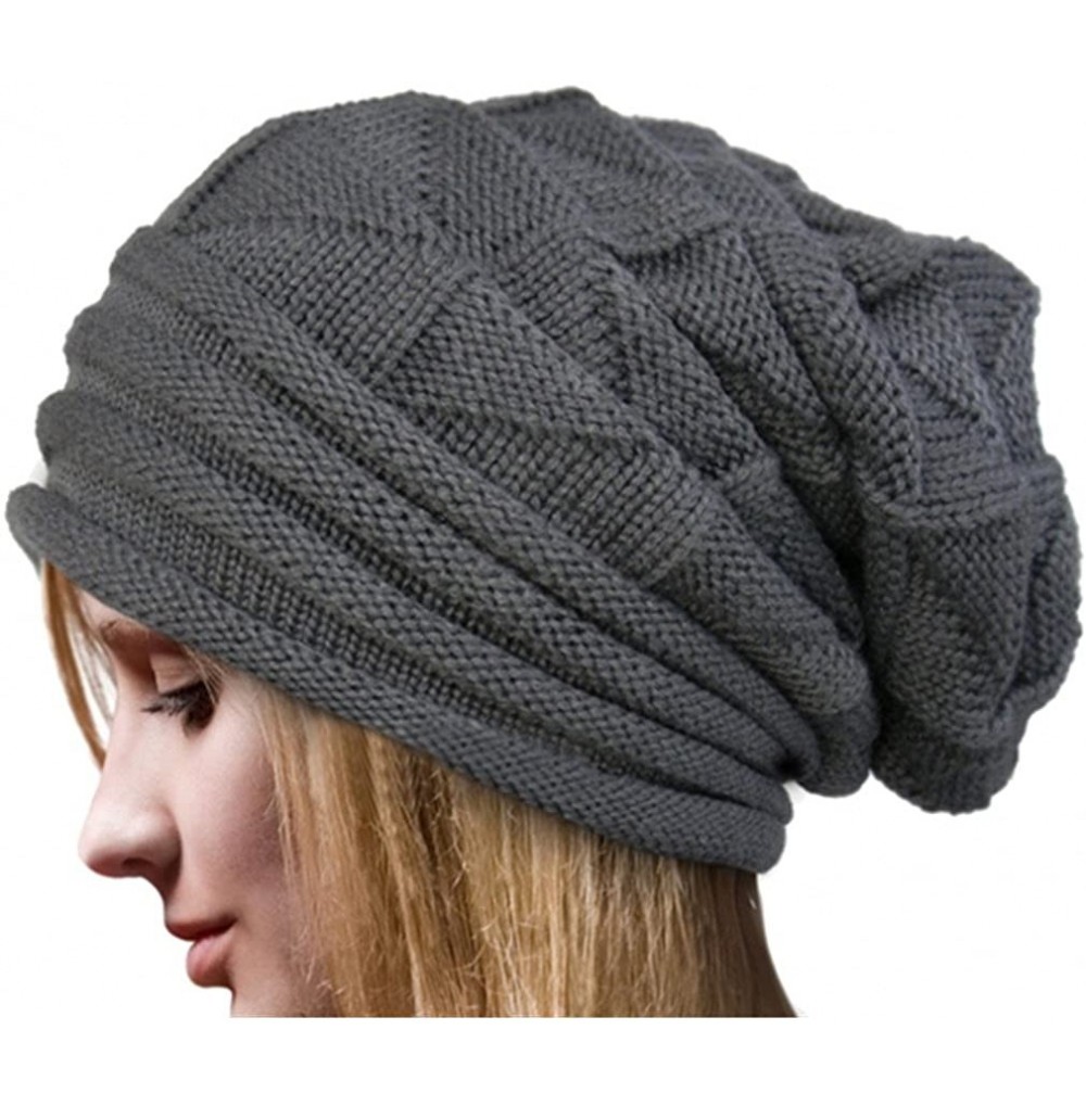 Skullies & Beanies Men's Women's Knit Crochet Snowboard Knit Beanie Caps Autumn Winter Long Beanie Hats - Gray - CX1282QG0L3