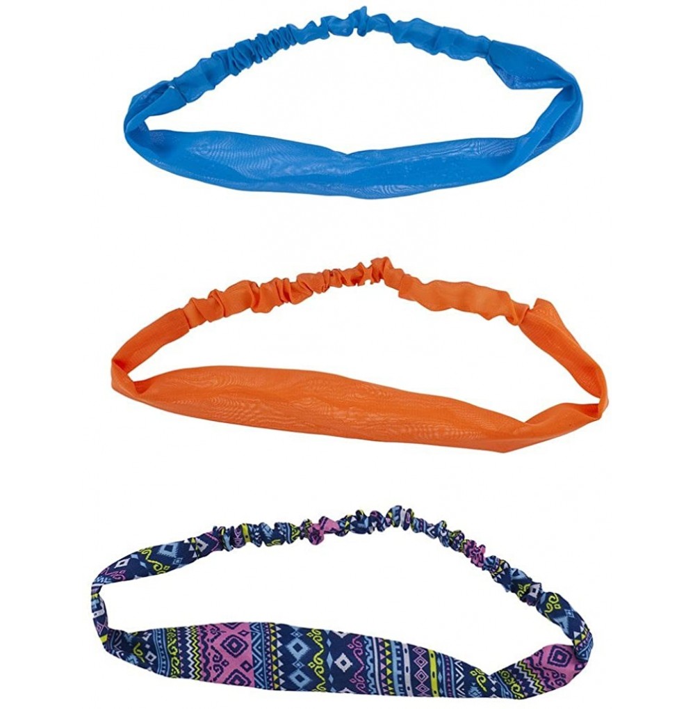 Headbands Women's Stretch Fabric Elastic Head Wrap Headbands 3PC Set - Blue Orange Tribal - CM17YSWKNZI