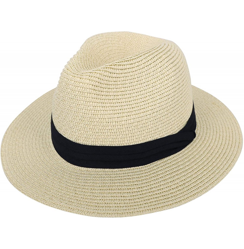 Sun Hats Women Mens UPF 50+ Wide Brim Starw Sun Hat Roll Up Panama Fedora Beach Hat - Panama_beige - CO18E3C4HQQ