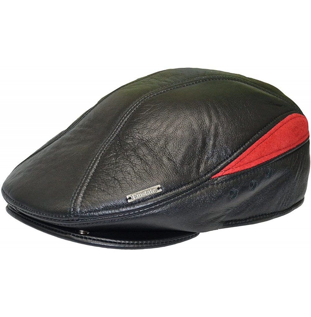 Newsboy Caps Premium Lambskin Fine Ivy/Driver Gatsby Cap Hat Made in USA - Black/Redstripe - C311D6MPZAP