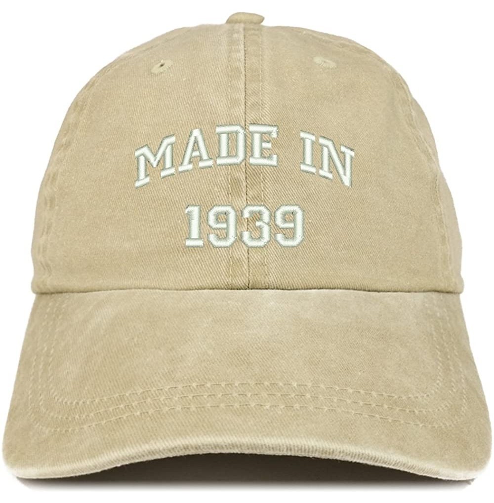 Baseball Caps Made in 1939 Text Embroidered 81st Birthday Washed Cap - Khaki - CE18C7H74RD
