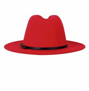 Fedoras Trend Red Black Patchwork Wool Felt Jazz Fedora Hat Casual Men Women Leather Strap Wide Brim Felt Hat Trilby - CX18WY...