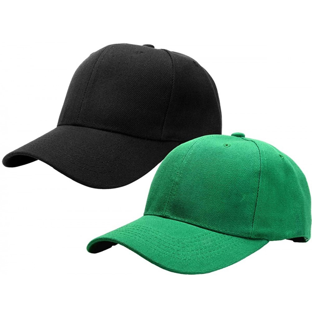 Baseball Caps 2pcs Baseball Cap for Men Women Adjustable Size Perfect for Outdoor Activities - Black/Kelly Green - CT195D3O5MH