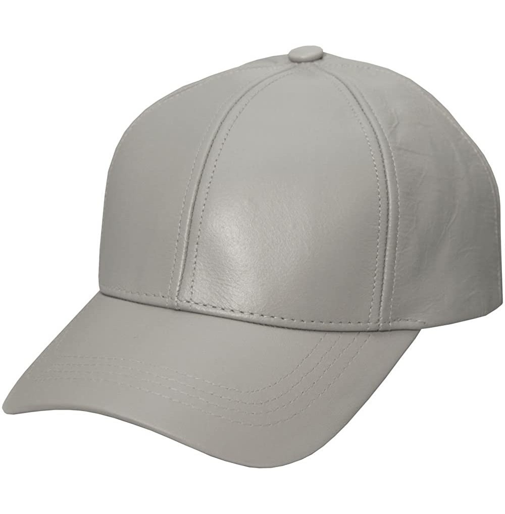 Baseball Caps Grey Genuine Leather Baseball Cap Hat Made in The USA - C9119TIWU31