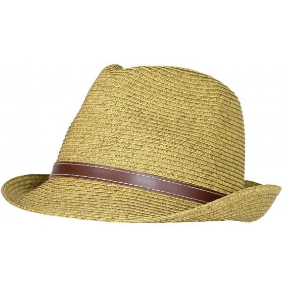 Fedoras Straw Panama Hat- Tweed Fesitival Fedora with Faux Leather Hatband- Packable - Natural Tweed - CN17YRLWDQA