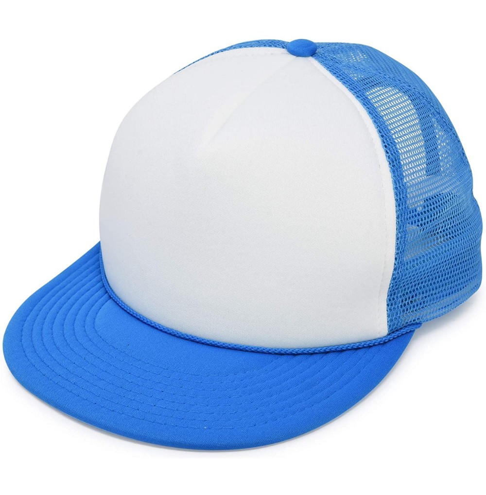 Baseball Caps Flat Billed Trucker Hat Mesh Back S M L Adjustable Cap Solid Two Toned Snapback - Neon-blue-white - CI17AA4T7A4