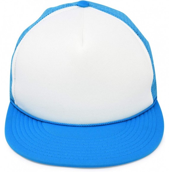Baseball Caps Flat Billed Trucker Hat Mesh Back S M L Adjustable Cap Solid Two Toned Snapback - Neon-blue-white - CI17AA4T7A4