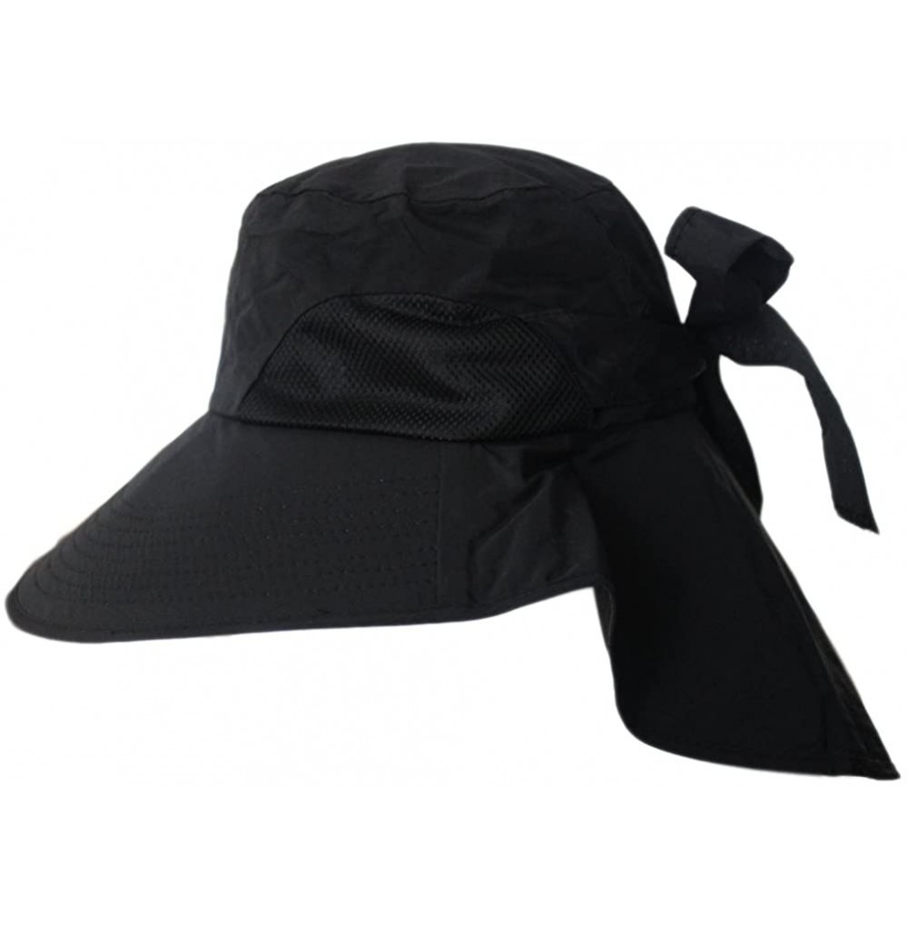 Sun Hats Women Wide Brim Floppy Mesh Beach Travel Sun Bowknot Face Neck UV Hat Visor Cap - Black - C112D7V3ZNT