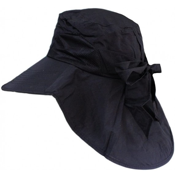 Sun Hats Women Wide Brim Floppy Mesh Beach Travel Sun Bowknot Face Neck UV Hat Visor Cap - Black - C112D7V3ZNT