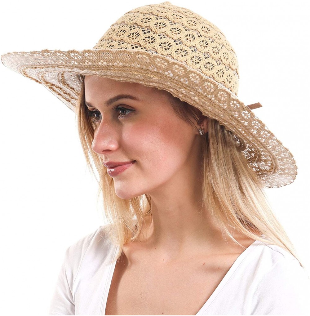 Sun Hats Womens Ladies Packable Adjustable Foldable - Khaki - CR194L390HD
