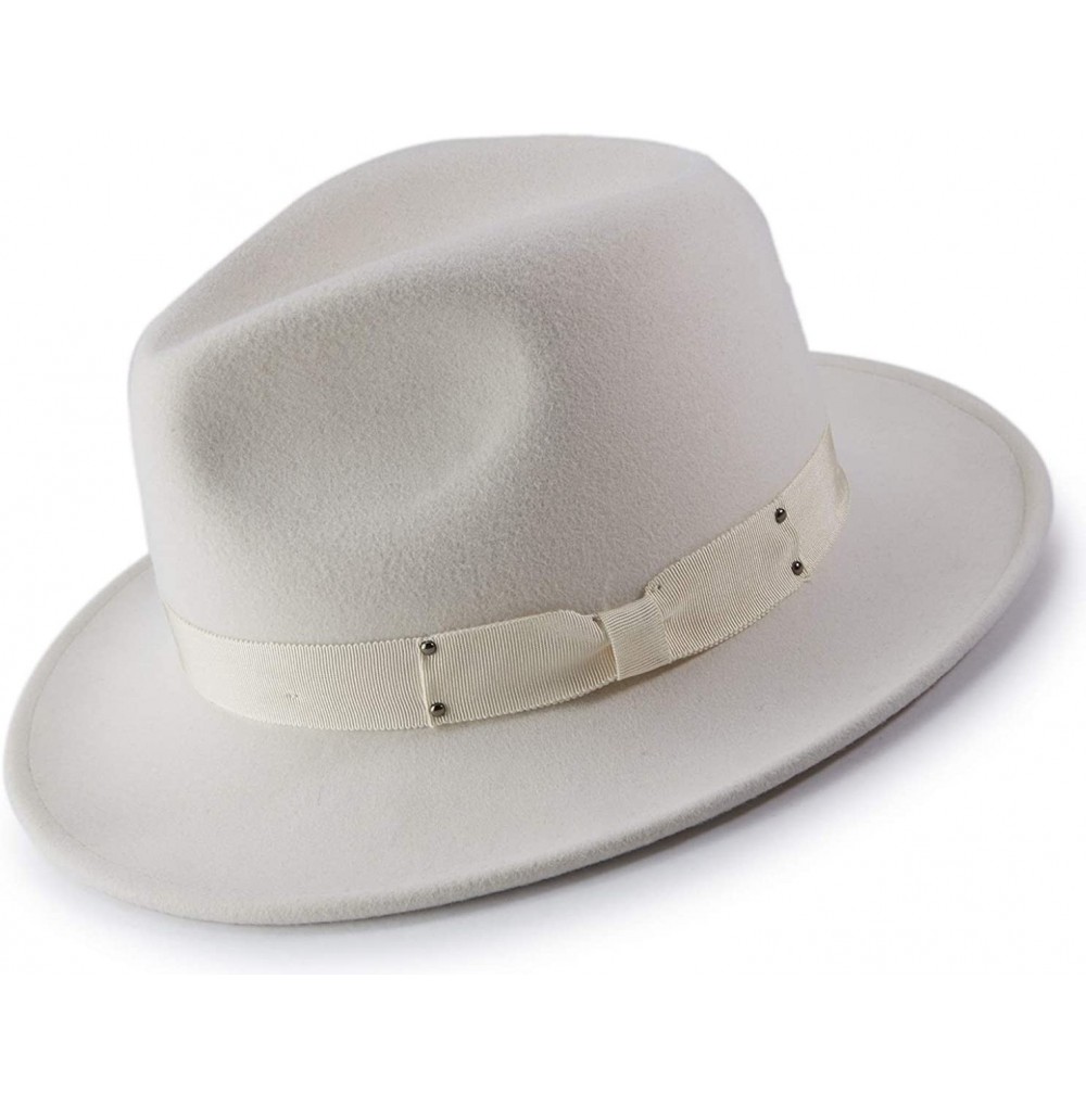 Fedoras Men's 2 1/2 Inch Wide Brim Wool Felt Fedora Hat H70 - Ivory White - C5192E6YENA