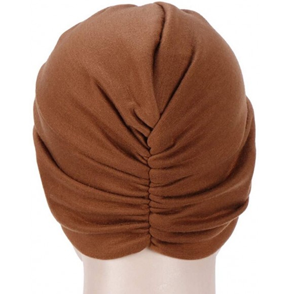 Skullies & Beanies Women Cotton India Ruffle Turban Muslim Hat- Cancer Chemo Hijib Headwrap Hijabs residentD - Coffee - CX18M...