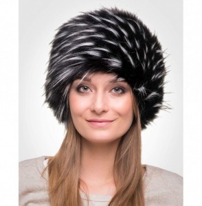 Skullies & Beanies Faux Fur Russian Hat for Women - Warm & Fun Fur Cuff Hat with Pom Pom (Black and White Raccoon) - CF1275IWGMV