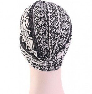 Skullies & Beanies Women's Cotton Turban Elastic Beanie Printing Sleep Bonnet Chemo Cap Hair Loss Hat - Black - CV18ZYO9AN5