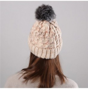 Baseball Caps Knit Caps For Women Wool Cosy Warm Beanie Winter Hat Ski Crochet Cap Pom Pom - Beige - CY18IQ8926H