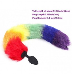 Headbands 3 Pcs 3 Size Silicone Plugs Set and Multicolor Rainbow Fox Tail Cosplay Costume Toys - Rose Red - CN18OAK6Z5G