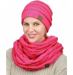 Skullies & Beanies Unisex Soft Stretch Chunky Cable Knit Beanie and Infinity Loop Scarf Set- Candy Pink - CZ18KXGW2G0