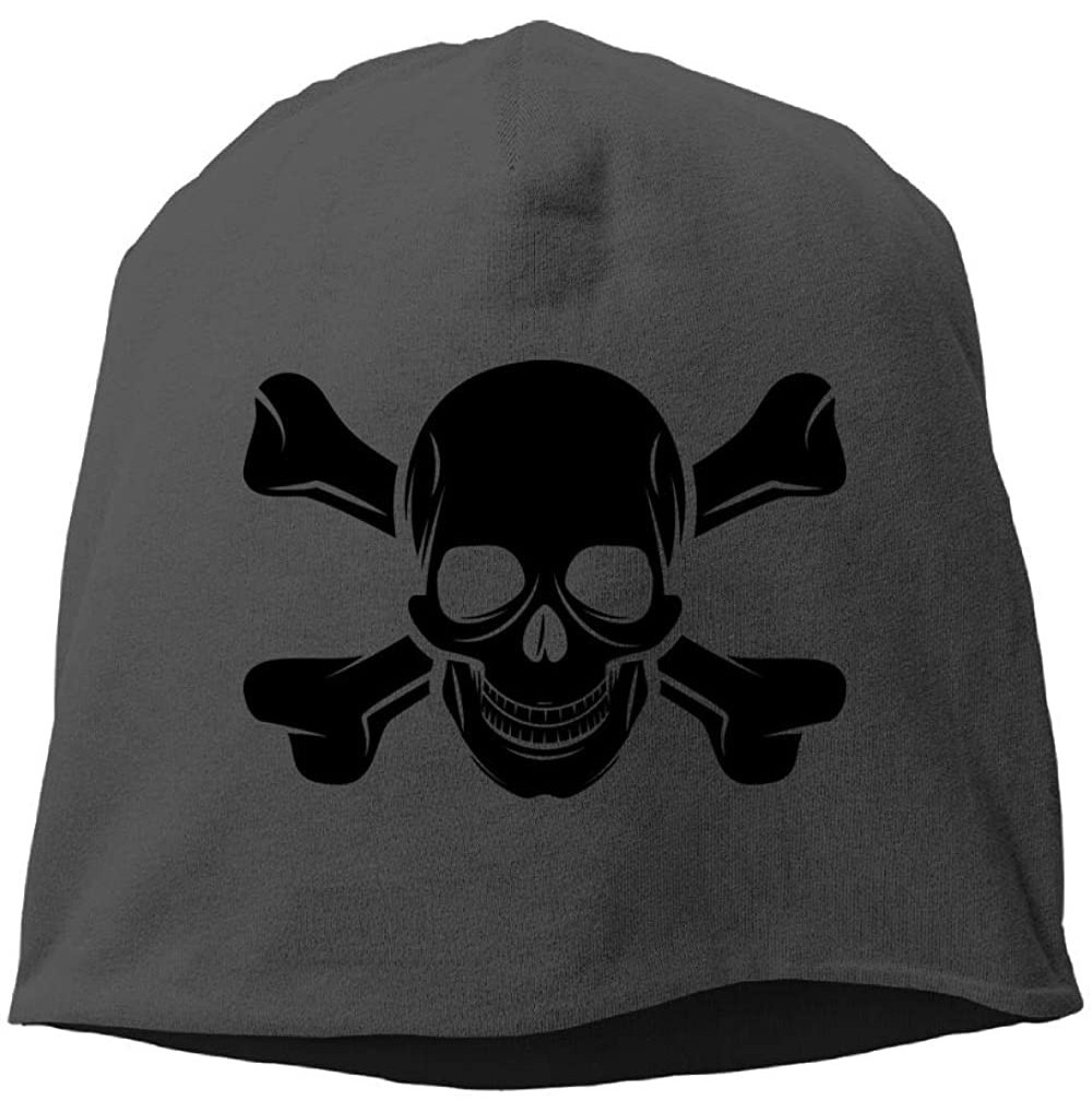 Skullies & Beanies Winter Cap Beanie Hat Fashion Smile Skull and Crossbones Unisex - Black - CX18KWOUN75
