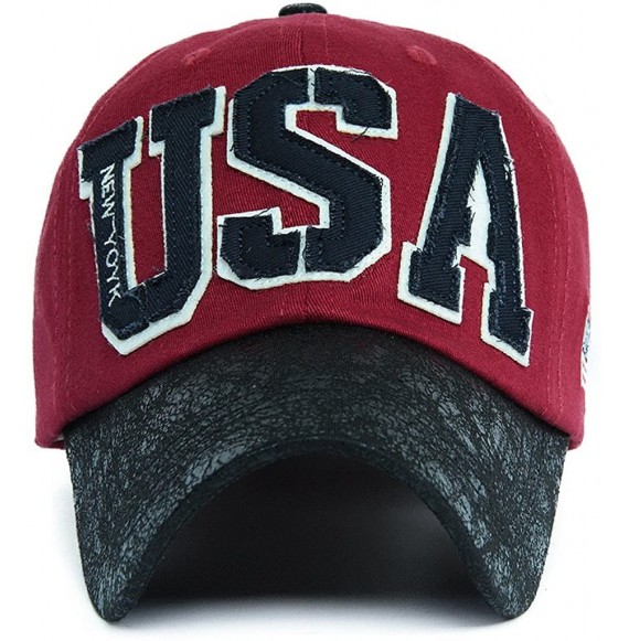 Baseball Caps Unisex Vintage Trendy Baseball Cap Trucker Hat Hip Hop American USA Star FLAG - Claret - C51227FYEAD
