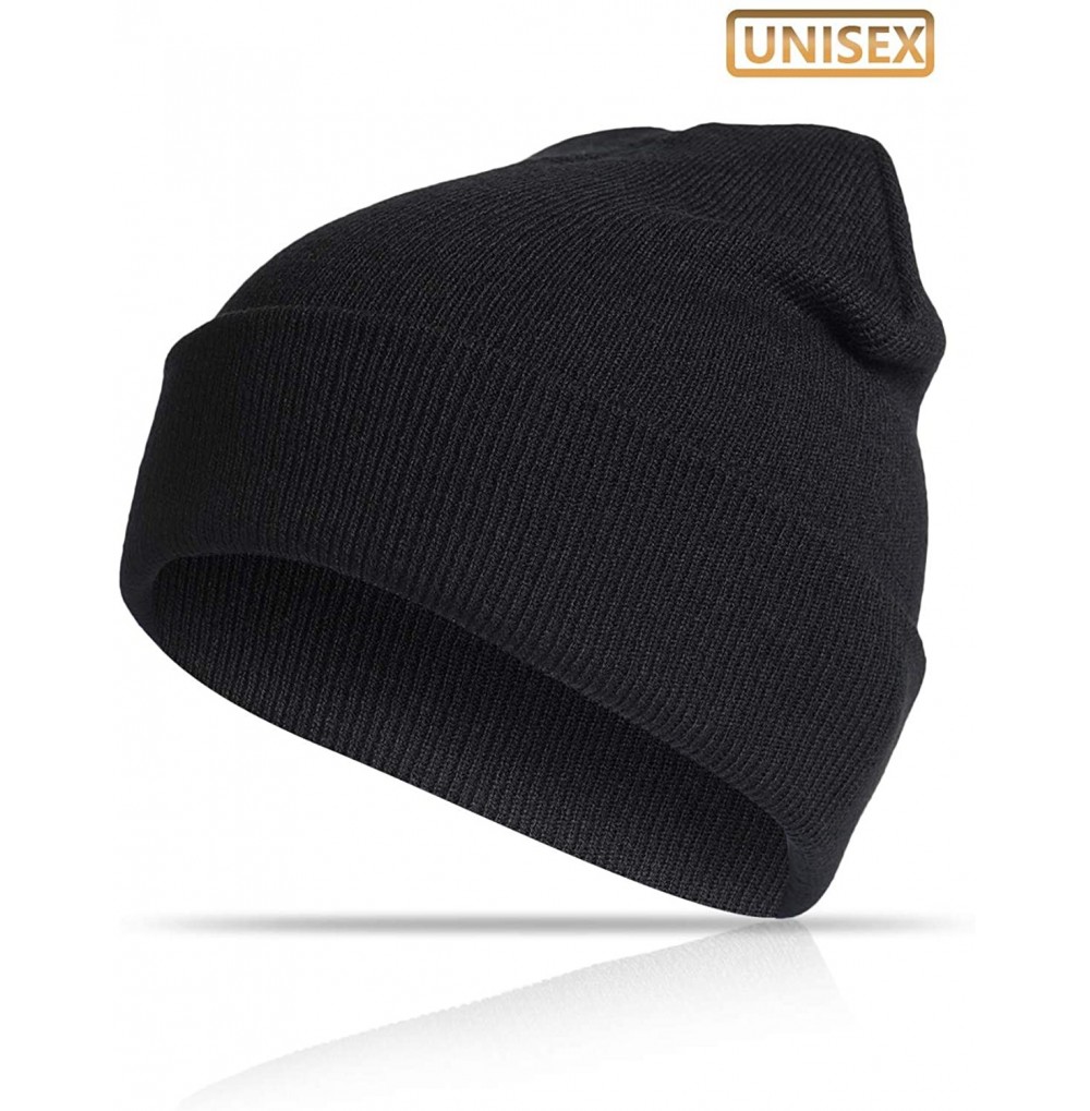 Skullies & Beanies Beanie Hat Winter Warm Knit Hats Cold Weather Skull Cap for Men Women - Knit Black - CU192D6DLW6