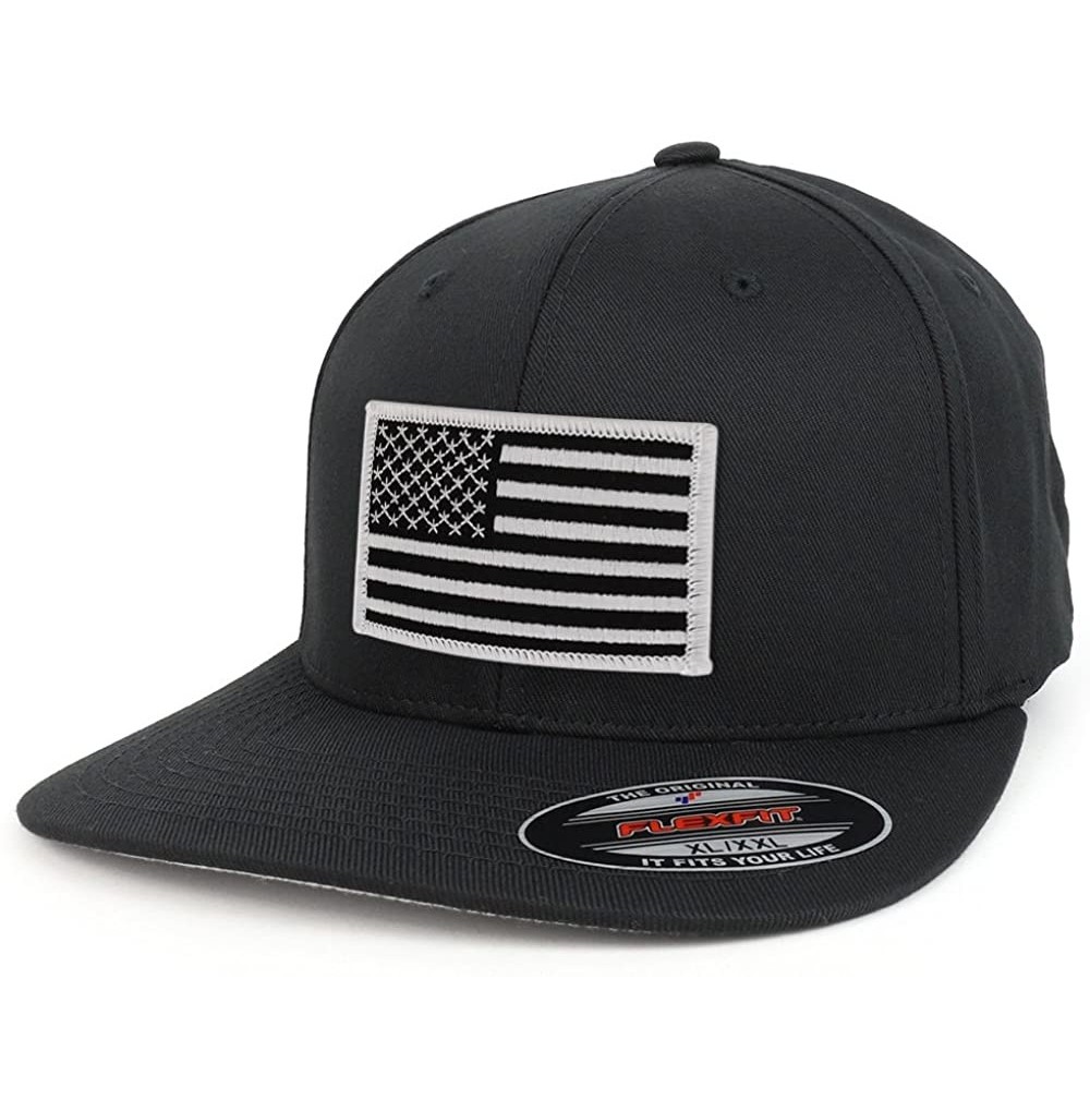 Baseball Caps XXL USA American Flag Embroidered Iron On Patch Flexfit Cap - Blk Wht - CU18DQ83NCW